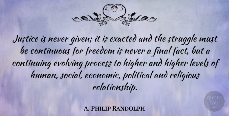A. Philip Randolph Quote About Relationship, Religious, Freedom: Justice Is Never Given It...