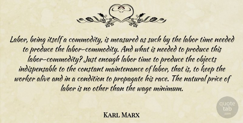Karl Marx Quote About Race, Maintenance, Alive: Labor Being Itself A Commodity...