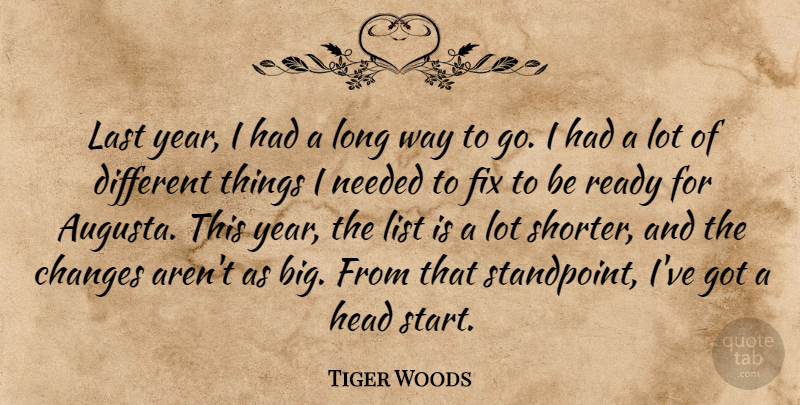 Tiger Woods Quote About Changes, Fix, Head, Last, List: Last Year I Had A...
