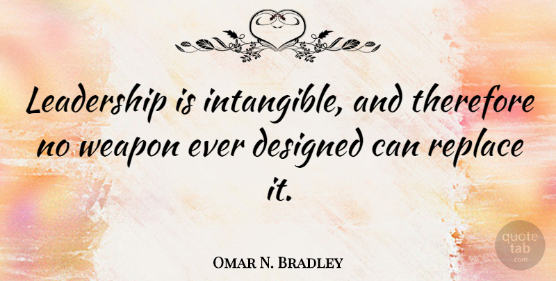 Omar N. Bradley Quote About Leadership, Weapons, Intangible: Leadership Is Intangible And Therefore...