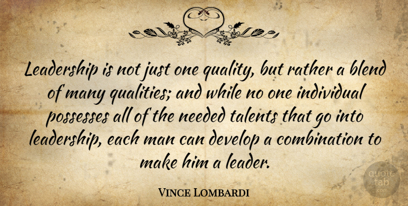 Vince Lombardi Quote About Leadership, Men, Quality: Leadership Is Not Just One...