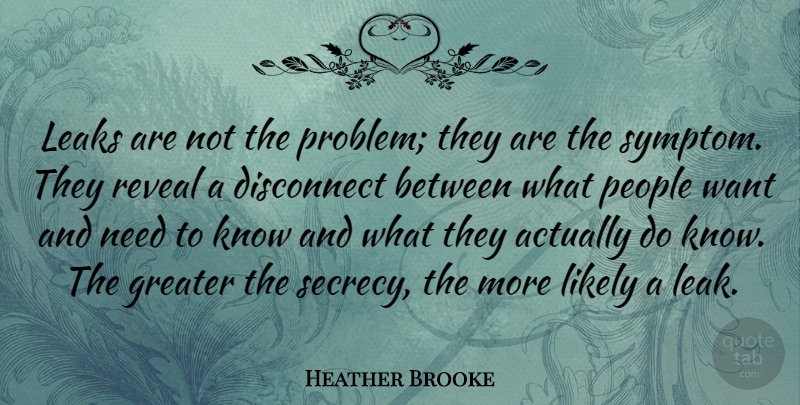 Heather Brooke Quote About Disconnect, Leaks, Likely, People: Leaks Are Not The Problem...