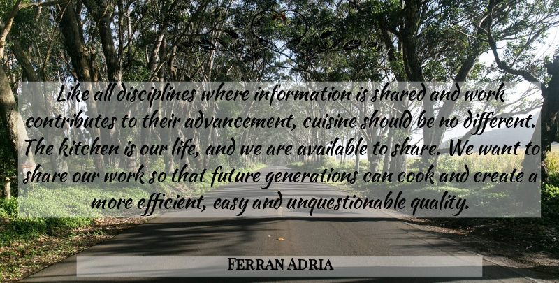 Ferran Adria Quote About Discipline, Cooking, Kitchen: Like All Disciplines Where Information...