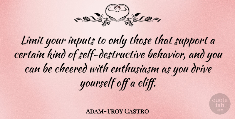 Adam-Troy Castro Quote About Certain, Drive, Enthusiasm, Inputs: Limit Your Inputs To Only...