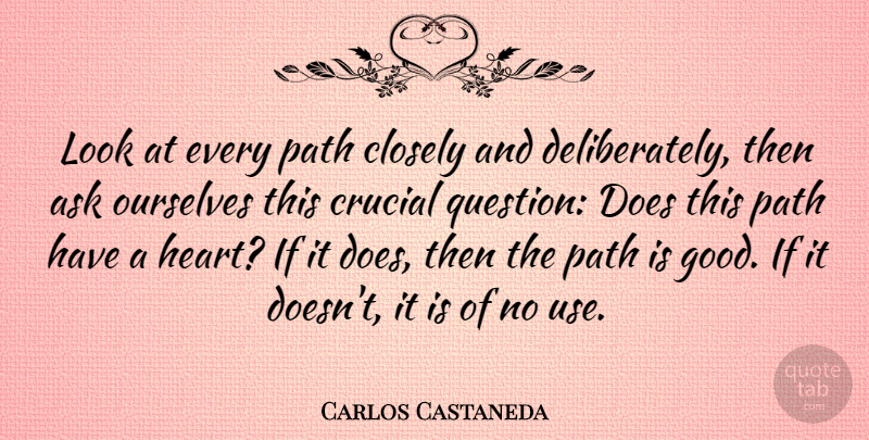 Carlos Castaneda Quote About Inspiration, Heart, Looks: Look At Every Path Closely...