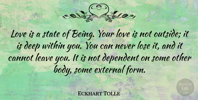Eckhart Tolle Quote About Love Is, Body, Power Of Now: Love Is A State Of...
