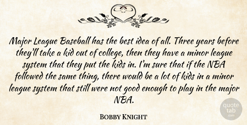 Bobby Knight Quote About Best, Followed, Good, Kid, Kids: Major League Baseball Has The...