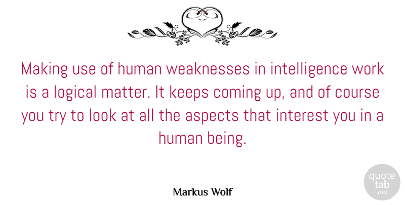 Markus Wolf Quote About Work, Trying, Looks: Making Use Of Human Weaknesses...