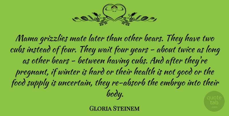 Gloria Steinem Quote About Bears, Cubs, Food, Four, Good: Mama Grizzlies Mate Later Than...