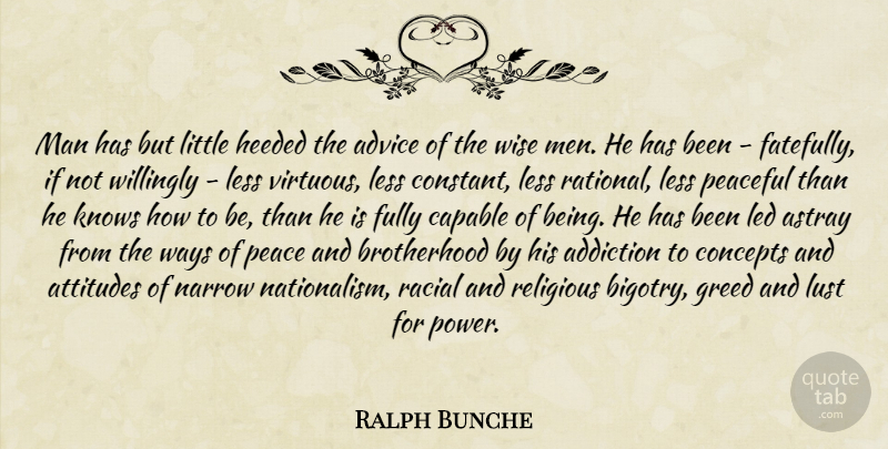 Ralph Bunche Quote About Wise, Religious, Attitude: Man Has But Little Heeded...