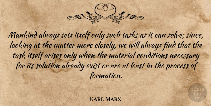 Karl Marx Quote About Matter, Tasks, Projects: Mankind Always Sets Itself Only...