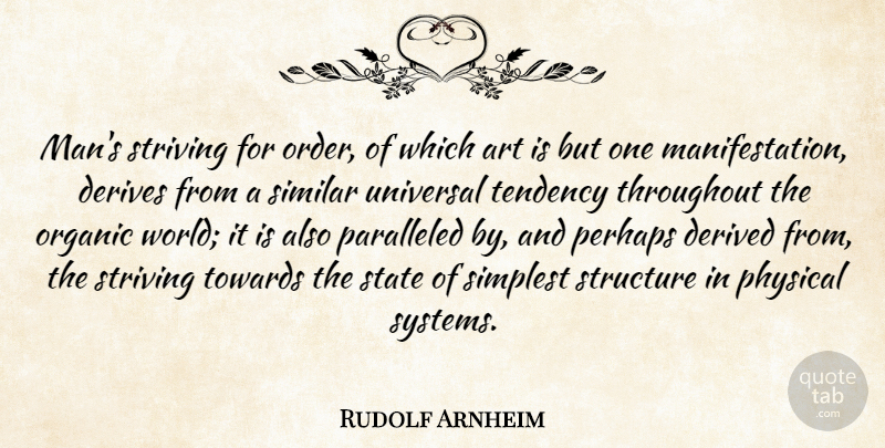 Rudolf Arnheim Quote About Art, Derived, Derives, Organic, Perhaps: Mans Striving For Order Of...