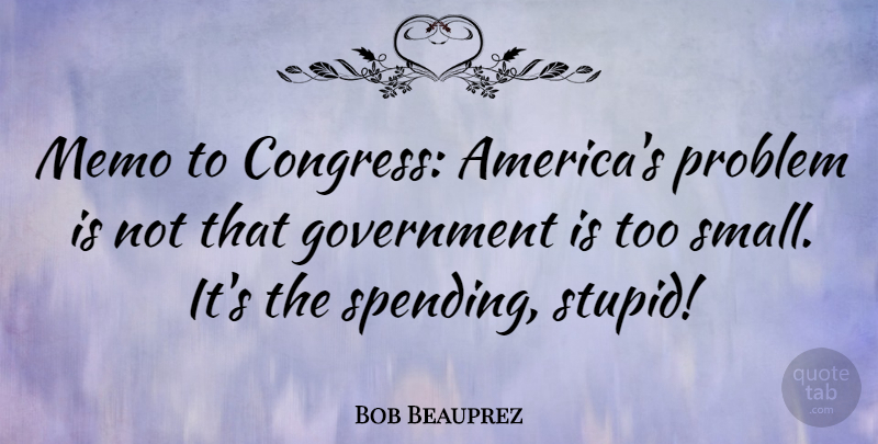 Bob Beauprez Quote About Stupid, America, Government: Memo To Congress Americas Problem...