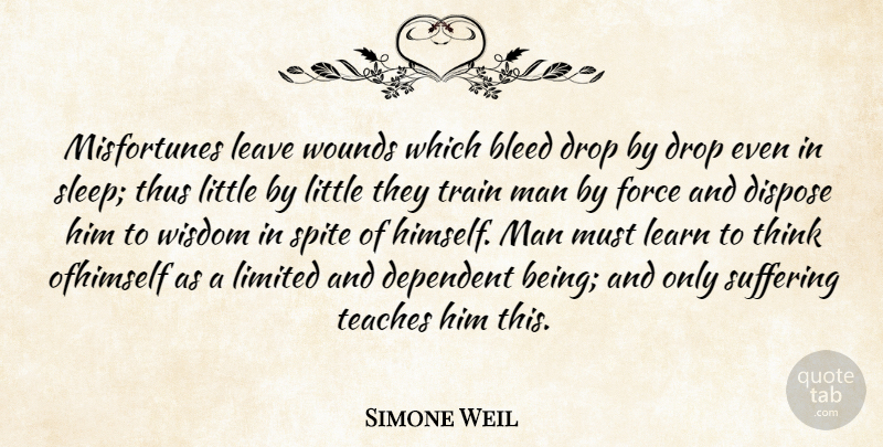 Simone Weil Quote About Failure, Sleep, Men: Misfortunes Leave Wounds Which Bleed...