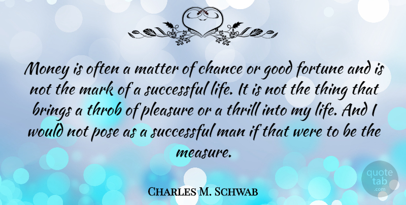 Charles M. Schwab Quote About Brings, Chance, Fortune, Good, Life: Money Is Often A Matter...