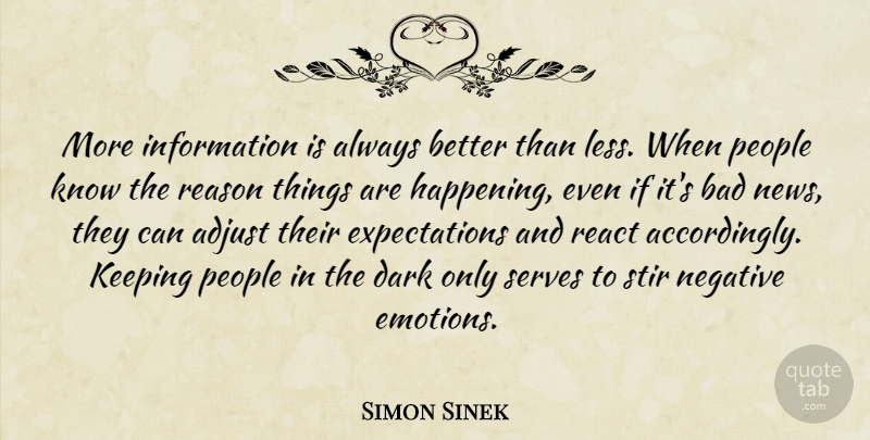 Simon Sinek Quote About Dark, Expectations, People: More Information Is Always Better...