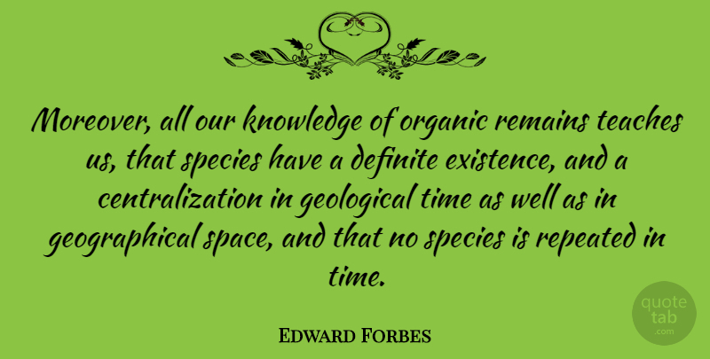 Edward Forbes Quote About British Scientist, Definite, Existence, Knowledge, Organic: Moreover All Our Knowledge Of...