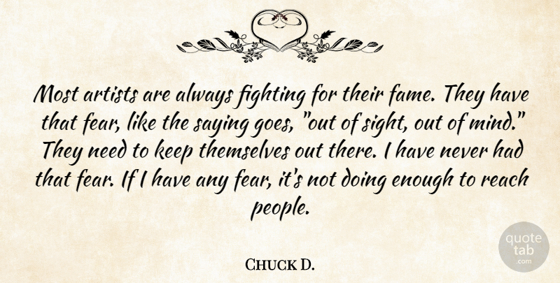 Chuck D. Quote About Fighting, Artist, Sight: Most Artists Are Always Fighting...