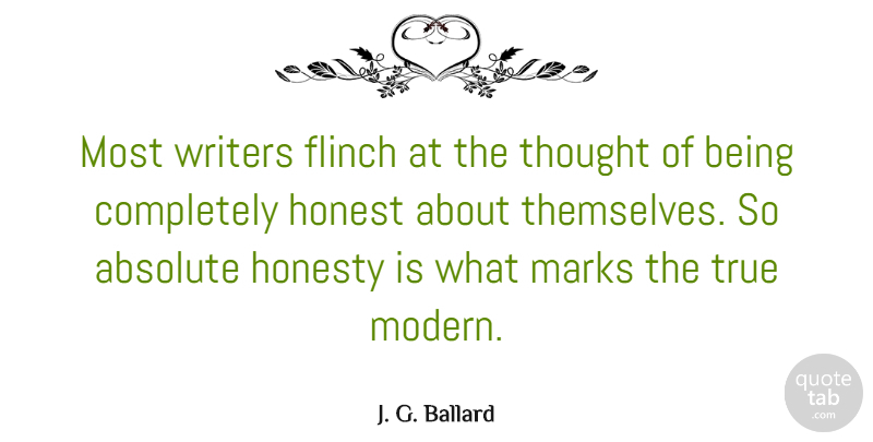 J. G. Ballard Quote About Honesty, Modern, Mark: Most Writers Flinch At The...