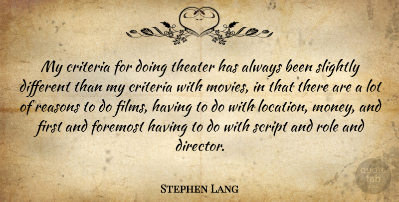 Stephen Lang Quote About Different, Roles, Location: My Criteria For Doing Theater...