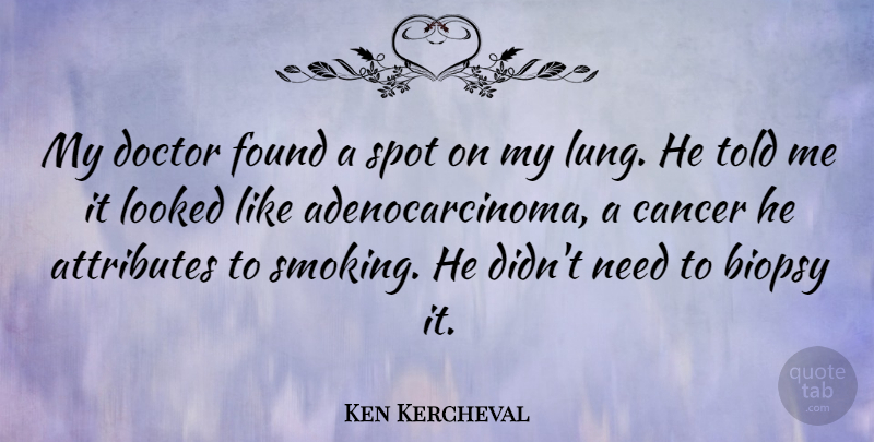 Ken Kercheval Quote About Attributes, Found, Looked, Spot: My Doctor Found A Spot...