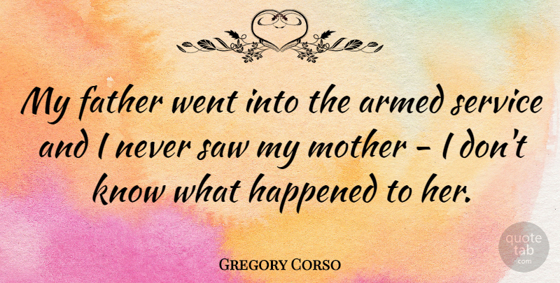 Gregory Corso Quote About Mother, Father, Saws: My Father Went Into The...