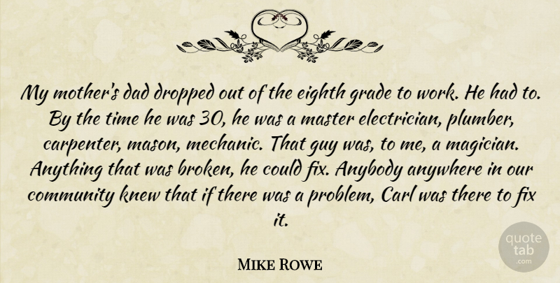 Mike Rowe Quote About Anybody, Anywhere, Community, Dad, Dropped: My Mothers Dad Dropped Out...