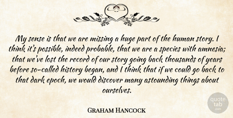 Graham Hancock Quote About Dark, Thinking, Years: My Sense Is That We...