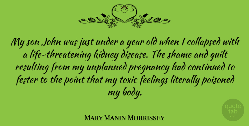 Mary Manin Morrissey Quote About Collapsed, Continued, Guilt, John, Kidney: My Son John Was Just...