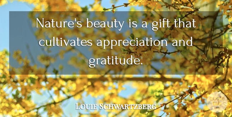 Louie Schwartzberg Quote About Appreciation, Beauty, Cultivates, Gift, Nature: Natures Beauty Is A Gift...