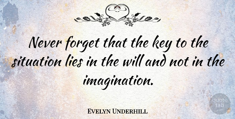 Evelyn Underhill Quote About Lying, Keys, Imagination: Never Forget That The Key...