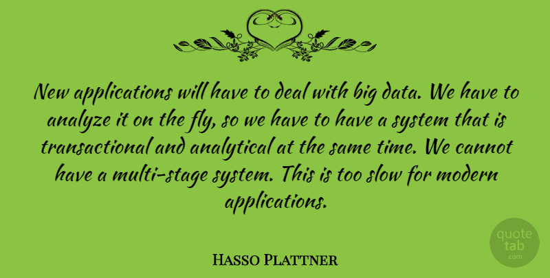 Hasso Plattner Quote About Data, Modern, Stage: New Applications Will Have To...