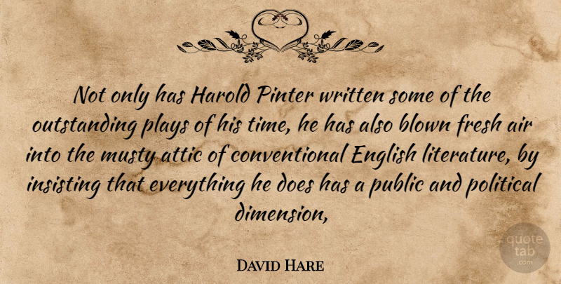 David Hare Quote About Air, Attic, Blown, English, Fresh: Not Only Has Harold Pinter...