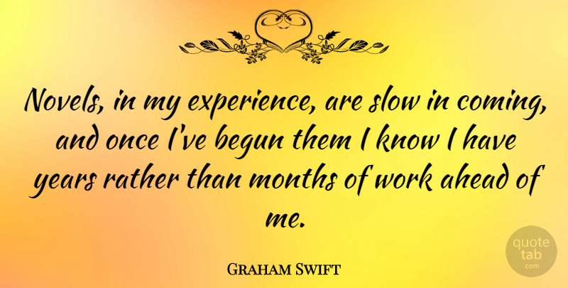 Graham Swift Quote About Years, Months, Novel: Novels In My Experience Are...