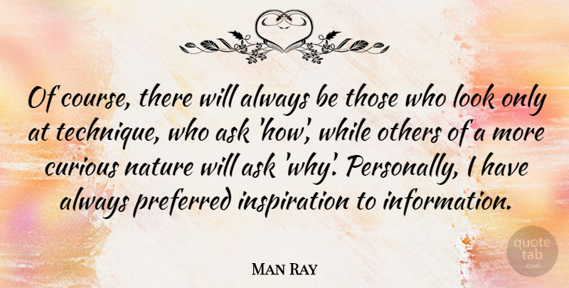 Man Ray Quote About Photography, Inspiration, Looks: Of Course There Will Always...