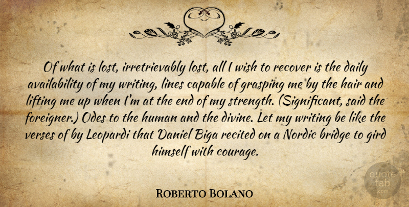 Roberto Bolano Quote About Writing, Hair, Bridges: Of What Is Lost Irretrievably...