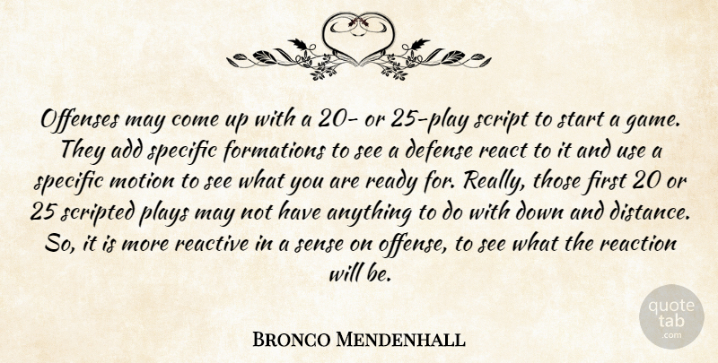 Bronco Mendenhall Quote About Add, Defense, Motion, Plays, React: Offenses May Come Up With...