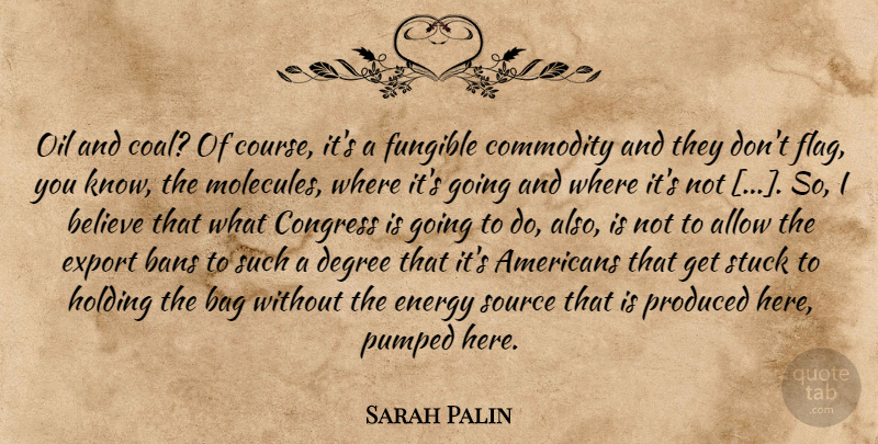 Sarah Palin Quote About Believe, Oil, Molecules: Oil And Coal Of Course...