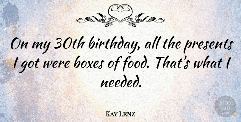 Kay Lenz Quote About Birthday, Food, Presents: On My 30th Birthday All...