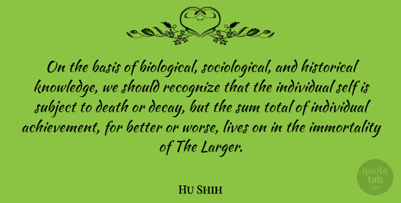 Hu Shih Quote About Self, Historical Knowledge, Achievement: On The Basis Of Biological...
