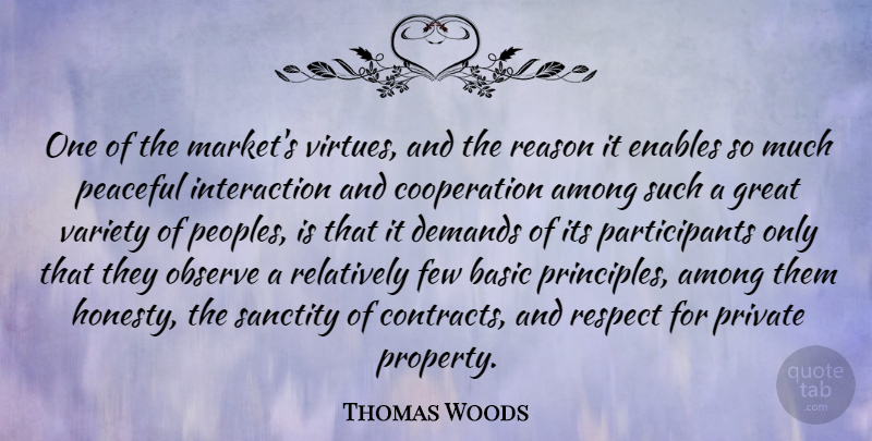 Thomas Woods Quote About Among, Basic, Cooperation, Demands, Enables: One Of The Markets Virtues...