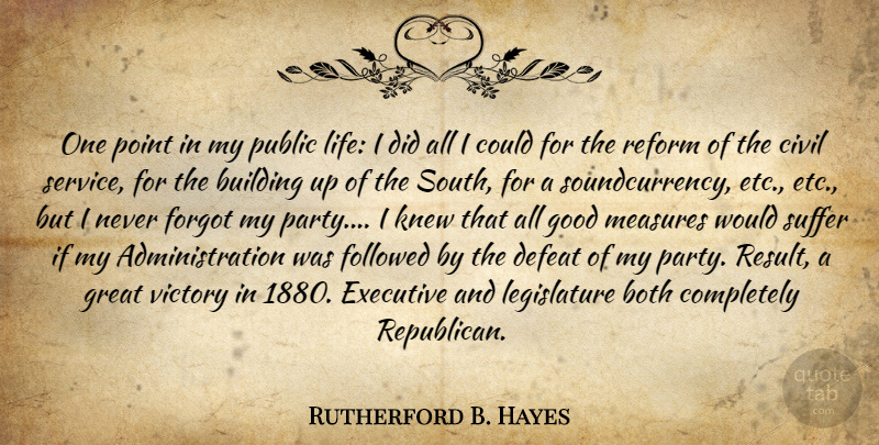 Rutherford B. Hayes Quote About Party, Building Up, Political: One Point In My Public...