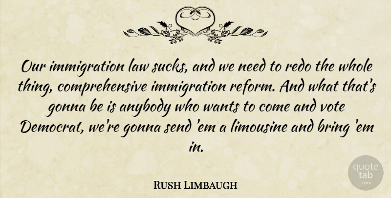 Rush Limbaugh Quote About Law, Reform, Needs: Our Immigration Law Sucks And...