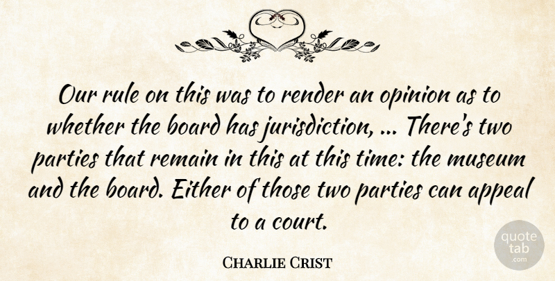Charlie Crist Quote About Appeal, Board, Either, Museum, Opinion: Our Rule On This Was...