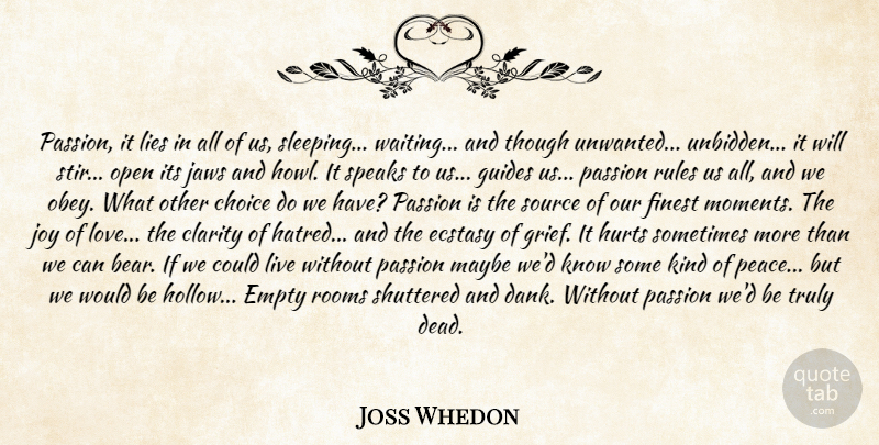 Joss Whedon Quote About Lying, Sleep, Passion: Passion It Lies In All...