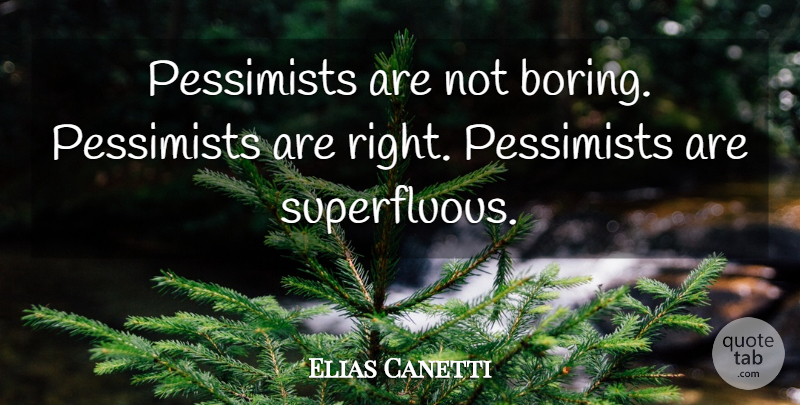 Elias Canetti Quote About Fear, Pessimism, Boring: Pessimists Are Not Boring Pessimists...