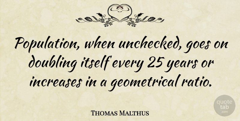 Thomas Malthus Quote About Years, Environmental, Population: Population When Unchecked Goes On...