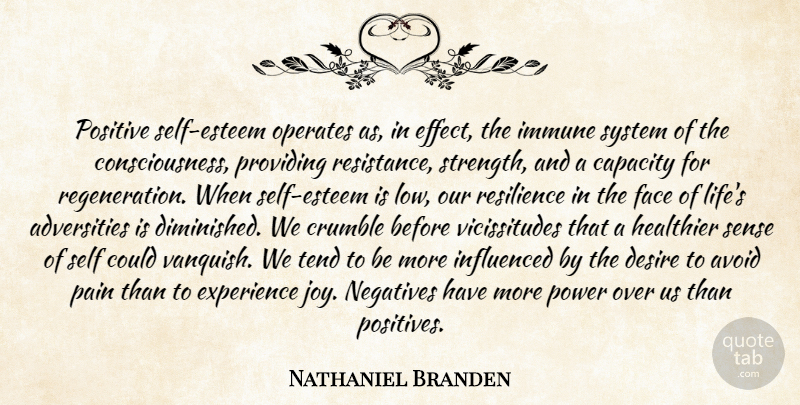 Nathaniel Branden Quote About Pain, Self Esteem, Adversity: Positive Self Esteem Operates As...