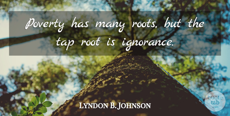 Lyndon B. Johnson Quote About Ignorance, Roots, Poverty: Poverty Has Many Roots But...