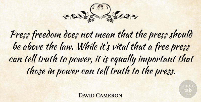 David Cameron Quote About Mean, Law, Important: Press Freedom Does Not Mean...